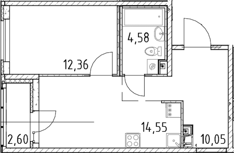 1-комнатная квартира 41.54 м², 11/17 эт., ЖК «Город Первых»